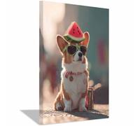 ZAMAEIU Cuadro En Lienzo Perro haciendo una mueca divertida Carteles de perro animales e impresiones, Adecuado para sala de estar, dormitorio, etc.（blanco-70x100cm Enmarcado
