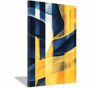 ZAMAEIU Cuadro moderno abstracto sobre lienzo pintura, póster de imagen Apilamiento de formas curvas pintura minimalista decoración de pared, sala estar, hogar（amarillo-60x90cm Enmarcado