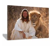 ZAMAEIU Cuadro sobre Jesús Santos Compañeros de los Leones Impresiones En Lienzo Póster Jesús Religioso para Baño Sala de Estar Pasillo Pasillo del dormitorio(marrón47-80x120cm Enmarcado