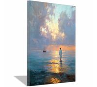 ZAMAEIU Cuadro vintage de Jesús para pared Cruzando el mar Cuadro Moderno en Lienzo, para decoración de salón,dormitorio,comedor y oficina（blanco-20x30cm Enmarcado