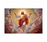 ZAMAEIU Cuadro vintage de Jesús para pared Multitud celestial da la bienvenida Cuadro Moderno en Lienzo, para decoración de salón,dormitorio,comedor y oficina（multicolores-60x90cm Sin marco
