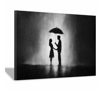 ZAMAEIU Cuadros Blancos Y Negros Pareja bajo un paraguas posters decorativos, Adecuado para sala de estar, Pasillo del baño del apartamento dormitorio etc.(Negro y blanco58-30x50cm Enmarcado