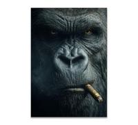 ZAMAEIU Cuadros De Animales El gorila sostiene un cigarrillo. Cuadro de Pared Vintag e sobre Lienzo. Decoración de Arte Minimalista para Sala de Estar y Dormitorio（Negro-20x30cm Sin marco