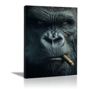 ZAMAEIU Cuadros De Animales El gorila sostiene un cigarrillo. Cuadro de Pared Vintag e sobre Lienzo. Decoración de Arte Minimalista para Sala de Estar y Dormitorio（Negro-20x30cm Enmarcado