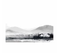 ZAMAEIU de pared moderno abstracto en blanco y negro con Aldea de montaña y agua quadros decoração, Adecuado para sala de estar, dormitorio,Apartamento, etc.（blanco y negro86-20x30cm Sin marco