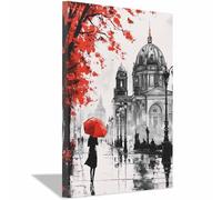 ZAMAEIU de pared moderno abstracto en blanco y negro con Paraguas que acompañan a las ciudades quadros decoração, Adecuado para sala de estar, dormitorio,etc.（En blanco y negro-60x90cm Enmarcado