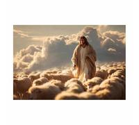 ZAMAEIU Decoración de pared en lienzo de Jesús Arreando rebaños decoración mural grande, decoración católica del hogar para iglesia, oficina, sala estar, baño（blanco0-60x90cm Sin marco