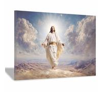 ZAMAEIU Decoración de pared en lienzo de Jesús Mirando desde el cielo decoración mural grande, decoración católica del hogar para iglesia, oficina, sala estar, baño（blanco0-30x50cm Enmarcado