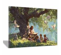 ZAMAEIU Imágenes de decoración de pared espiritual cristiana Enseñando a los niños a conocer impresiones cuadro,carteles religiosos,dormitorio,iglesia,decoración del hogar（verde-50x70cm Enmarcado