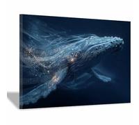 ZAMAEIU Impresión En Lienzo Océano Ballenas dejando un rastro de luz. De Obras De Arte Moderno, Fácil De Colgar Para Sala De Estar Despacho Sala De Reuniones Entrada（azul-30x50cm Enmarcado