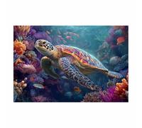 ZAMAEIU Impresión En Lienzo Océano Las tortugas juegan entre los arrecifes De Obras De Arte Moderno, Fácil De Colgar Para Sala De Estar Despacho Sala De Reuniones Entrada（azul-30x50cm Sin marco