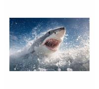 ZAMAEIU Impresión En Lienzo Océano Los tiburones saltan entre las olas. Animales Marinos carteles, imágenes para sala de estar, decoración del hogar（azul-60x90cm Sin marco