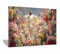 ZAMAEIU Jesús pared Lienzo Pintura Amaneceres en el Mar de Flores Pósteres y grabados clásicos, arte de pared,pintura para sala de estar, decoración del hogar（blanco-20x30cm Enmarcado