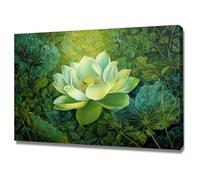 ZAMAEIU Lienzo con pintura botánica para pared Secretos de lotos verdes minimalista arte de pared decoración de habitación del hogar（Verde-50x70cm Enmarcado