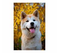 ZAMAEIU Lienzo Cuadros Alegría ante las flores. perro Póster Decoración, Arte Impresiones, para sala de estar Dormitorio Imagen Decoración del Hogar（blanco-60x90cm Sin marco