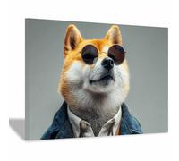 ZAMAEIU Lienzo Cuadros Caballero Shiba Inu. perro Póster Decoración, Arte Impresiones, para sala de estar Dormitorio Imagen Decoración del Hogar（marrón131-30x50cm Enmarcado