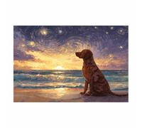 ZAMAEIU Lienzo Cuadros Perros en una noche estrellada perro Póster Decoración, Arte Impresiones, para sala de estar Dormitorio Imagen Decoración del Hogar（Púrpura;21-60x90cm Sin marco
