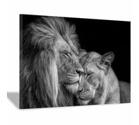 ZAMAEIU Lienzo decorativo Los leones se acurrucan cerca Carteles de animales e impresiones Mural Cuadros, para sala de estar, dormitorio,Pasillo etc.（blanco y negro-30x50cm Enmarcado