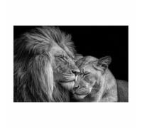 ZAMAEIU Lienzo decorativo Los leones se acurrucan cerca Carteles de animales e impresiones Mural Cuadros, para sala de estar, dormitorio,Pasillo etc.（blanco y negro-60x90cm Sin marco