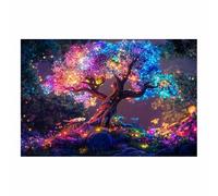 ZAMAEIU Lienzo decorativo para pared con el árbol de la vida Árbol con flores de estrellas decoración habitación Adecuado para dormitorio, salón, dormitorio.（multicolores-80x120cm Sin marco