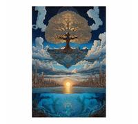 ZAMAEIU Lienzo decorativo para pared con el árbol de la vida Ciudades flotantes decoración habitación Adecuado para dormitorio, salón, dormitorio.（azul-30x50cm Sin marco