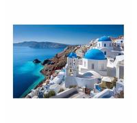 ZAMAEIU Painting Arte Mural En Lienzo Pueblo de cabañas blancas Carteles de Paisajes e impresiones, para sala de estar, dormitorio,Pasillo etc.（azul-60x90cm Sin marco