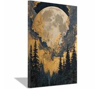 ZAMAEIU Paisaje Impresión Contemporánea Pintura Luna en el claro del bosque Carteles Mural para pared, Adecuado para sala de estar, dormitorio, etc.（dorado168-80x120cm Enmarcado