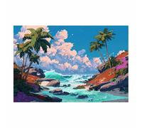 ZAMAEIU Paisaje Impresión Contemporánea Pintura Vistas junto al mar Carteles Mural para pared, Adecuado para sala de estar, dormitorio, etc.（azul-50x70cm Sin marco
