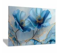 ZAMAEIU Paisajes Cuadro En Lienzo Amapolas azules Carteles de impresiones Mural Cuadros, para sala de estar, dormitorio,Pasillo etc.（azul-60x90cm Enmarcado
