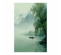 ZAMAEIU Paisajes Lienzo Cuadros Barcos de sauce anclados Póster Decoración, Arte Impresiones, para sala de estar Dormitorio Imagen Decoración del Hogar（verde136-50x70cm Sin marco