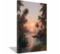 ZAMAEIU paisajes naturales Cuadro En Lienzo Crepúsculo en la costa Decoracion Pinturas, Murales Modernos Impresiones Para Dormitorio Salon Poster（verde145-30x50cm Enmarcado