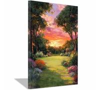 ZAMAEIU paisajes naturales Cuadro En Lienzo Sendero del jardín al atardecer Decoracion Pinturas, Murales Modernos Impresiones Para Dormitorio Salon Poster（verde170-80x120cm Enmarcado