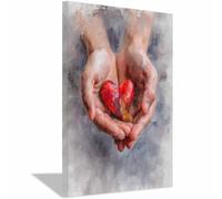 ZAMAEIU Patrón de amor Cuadro Manos sosteniendo un corazón Póster Decoración, Arte Impresiones, para sala de estar Dormitorio Imagen Decoración del Hogar（marrón-30x50cm Enmarcado