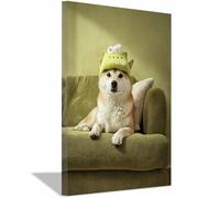 ZAMAEIU perro Lienzo decorativo Descansando en el sofá. Carteles de animales e impresiones Mural Cuadros, para sala de estar, dormitorio,Pasillo etc.（verde-20x30cm Enmarcado