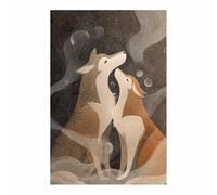 ZAMAEIU Pintura abstractas sobre lienzo Aullido de lobos gemelos Cuadros,para decoración moderna, sala de estar dormitorio, Pasillo de la oficina del baño（marrón-30x50cm Sin marco