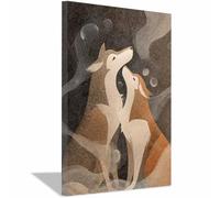 ZAMAEIU Pintura abstractas sobre lienzo Aullido de lobos gemelos Cuadros,para decoración moderna, sala de estar dormitorio, Pasillo de la oficina del baño（marrón-30x50cm Enmarcado