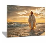ZAMAEIU Póster con imagen artística de Jesús Caminando en el mar pintura religiosa, para decoración de paredes, salas oración, escuelas y hospitales（blanco-80x120cm Enmarcado
