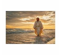 ZAMAEIU Póster con imagen artística de Jesús Caminando en el mar pintura religiosa, para decoración de paredes, salas oración, escuelas y hospitales（blanco-60x90cm Sin marco