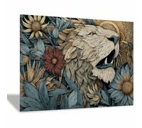 ZAMAEIU retro Cuadro En Lienzo Leones se esconden entre las flores Cuadros Decoracion Pinturas, Murales Modernos Impresiones Para Dormitorio Salon Poster（marrón-20x30cm Enmarcado