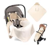 Zamboo Manta Capazo Bebé Invierno | Arrullo Recién Nacido de Borreguito con Orejas Multifunción | Certificado Oeko-Tex | Ranuras para Arnés | para Cochecito - Silla de Coche - Carrito | Unisex Beige