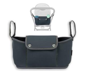 Zamboo - Organizador Cochecito bebe Neopreno - Bandeja para el Manillar con velcro - Bolso Organizador Carrito bebe con comportamientos, portavasos y cierre magnético - Gris