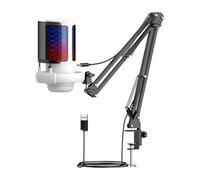 Zambuph Micrófono USB Profesional con iluminación RGB, micrófono USB para Juegos con ángulo Ajustable para PC, podcasting, grabación en para Vivo, Perilla de Ganancia para Juegos con ángulo Ajustable