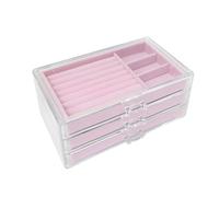 Zambuph Soportes de exhibición de acrílico tres capas, contenedor collar portátil a prueba polvo, estuche protector joyería gran capacidad, organizador maquillaje, Rosa