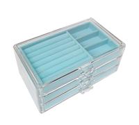 Zambuph Soportes de exhibición de acrílico tres capas, contenedor collar portátil a prueba polvo, estuche protector joyería gran capacidad, organizador maquillaje, Azul