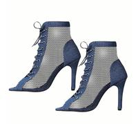 Zambuph Zapatos de Baile para Mujer Transpirables, Elegantes Tacones Altos con Malla de Encaje Flexible, Zapatos Baile Latino Flexibles y Elegantes a la Moda, Azul, Treinta y Siete