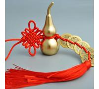 ZAMETTER Adorno colgante de cobre de calabaza Feng Shui para automóvil con nudo chino de latón y cuerda de algodón para riqueza, salud, amor, éxito, amuleto protector para decoración del hogar