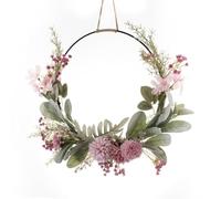 ZAMETTER Corona de flores artificiales de 41 cm, arreglo floral mixto hecho a mano, corona de puerta artificial decorativa de seda floral para puerta, coronas de hojas verdes, decoración para colgar