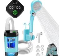 ZAMETTER Kit de ducha de camping con pantalla LCD, 5 niveles de presión de agua, 4 modos de pulverización, kits de ducha portátil para coche, funciona con pilas, sistema de ducha portátil para