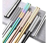 Zamety 5 Pares de Palillos de Acero Inoxidable para Sushi, Antideslizantes, Metal Reutilizable, 5 Colores, 23,5 cm, Aptos para Lavavajillas