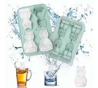 Zamety Molde de silicona para cubitos de hielo con 4 compartimentos, forma de gato, con tapa, reutilizable, para cócteles, whisky, frutas, vino, café, verde